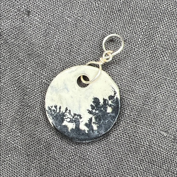 Jewelry - Handmade glossy ceramic Black and White Round Pendant